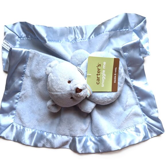 2011 Carter's Baby Bear Security Blanket Snuggle Me Blankie & Rattle 14x14" VTG - Picture 8 of 8
